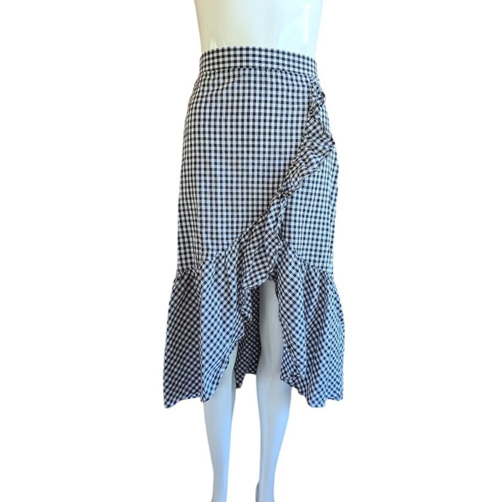 Gingham Ruffle Skirt S Slit Midi Cute Twee Prairie Country Cottagecore Milkmaid